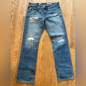 Ag Mens 33 x 33 Protege Straight Leg Jeans destroyed distress patches